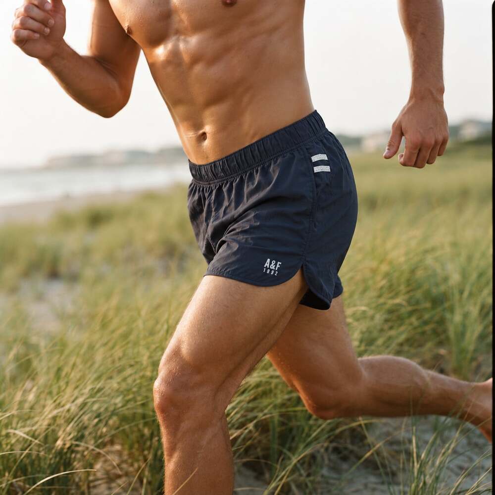 Abercrombie Fitch A&F Active Navy Running Shorts Medium Stripe Zip Pocket Rare